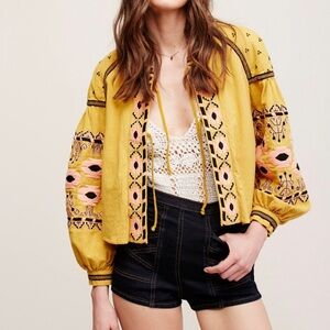 Anthropology RD & Koko Embroidered Mustard Teddy Jacket